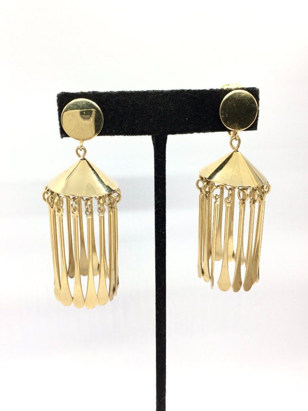 VINTAGE GOLD TONE Chandelier Earrings Fringe Clip On Mcm Dangle Statement